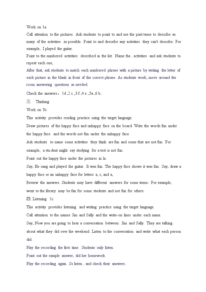 山东省烟台第三中学七年级英语上册鲁教版（五四学制）教案：Unit 4 What did you do last weekend 第3课时第2页