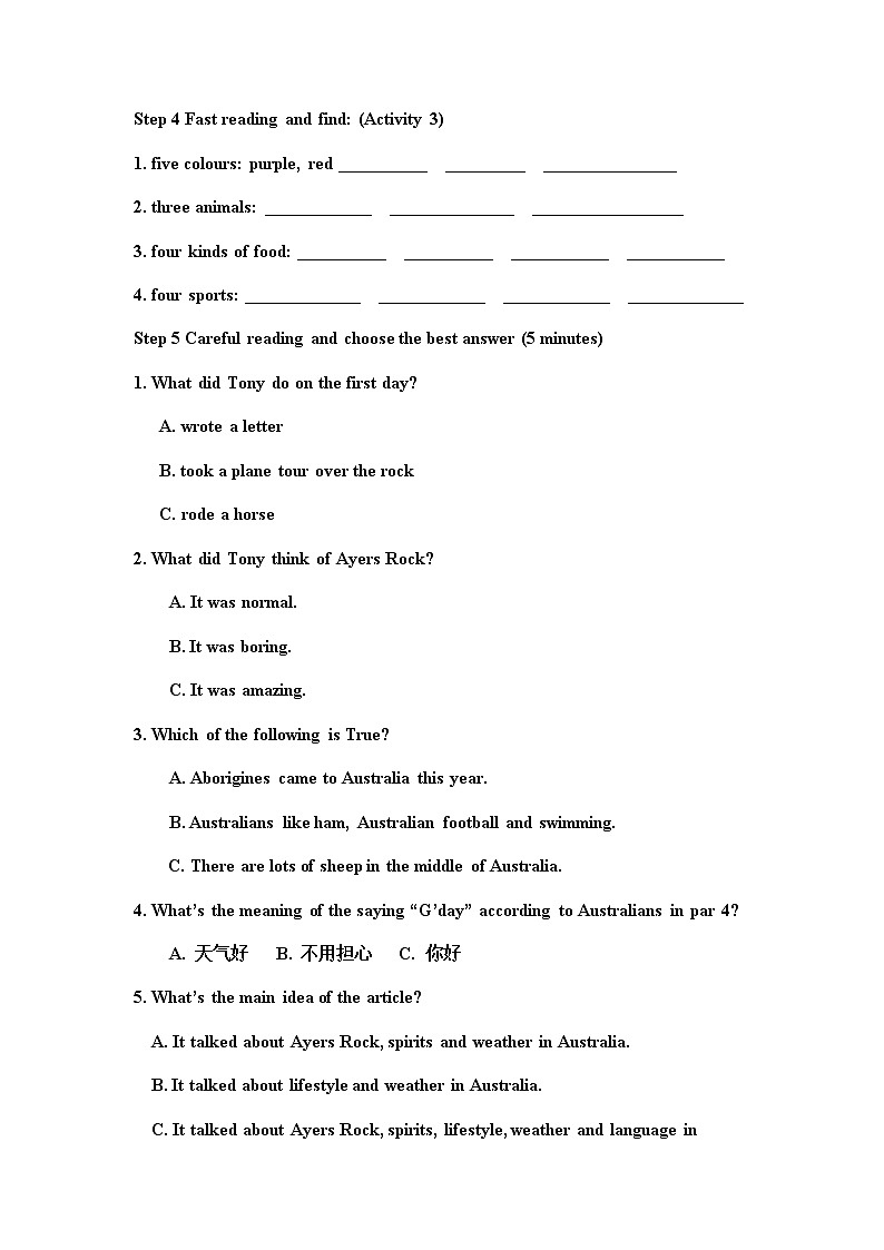 Module 10 Unit 2 The game that they like most is Australian football.阅读写作课 教案02