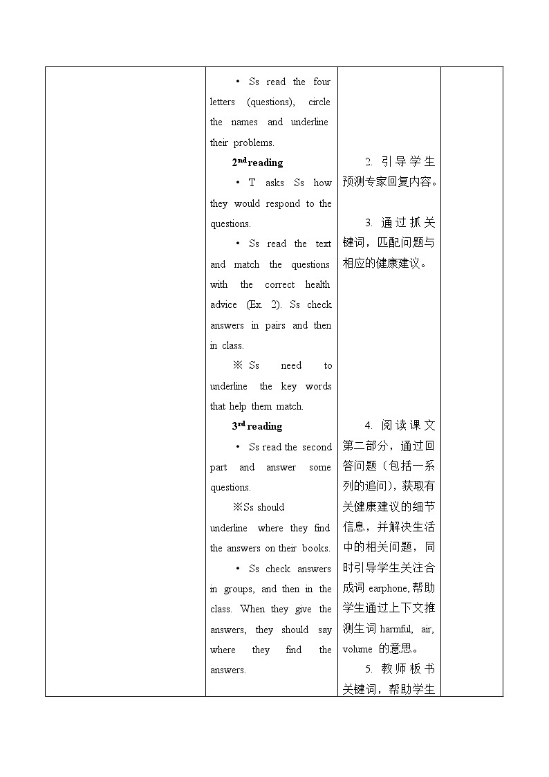 Unit 4 Healthy Living Lesson 11 Health Advice 教案（2课时，表格式）03