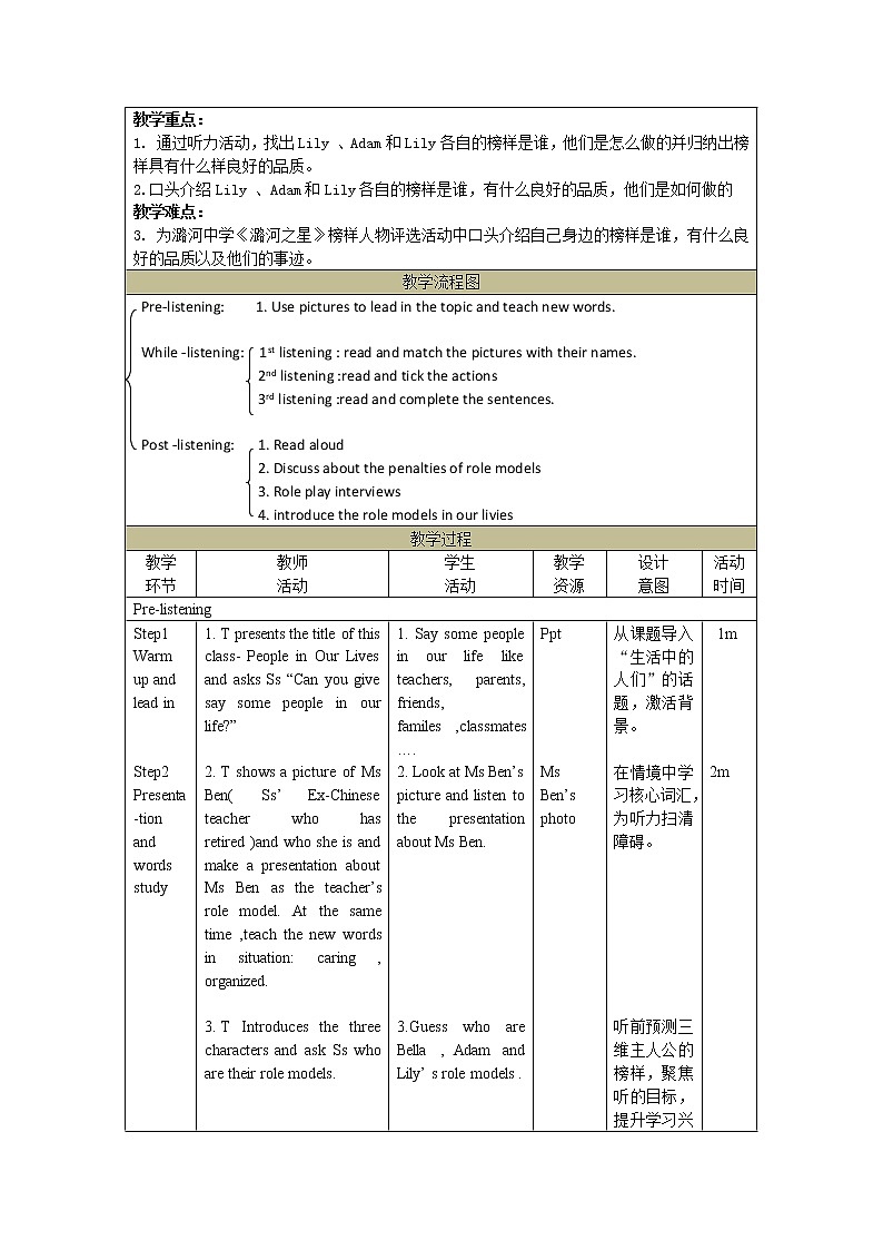 Unit 6 Role Models Lesson 17 People in Our Lives 教案（表格式）03
