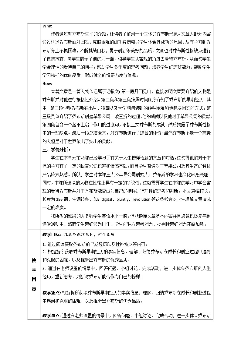 Unit 6 Role Models Lesson 18 Steve Jobs 教案（表格式）02
