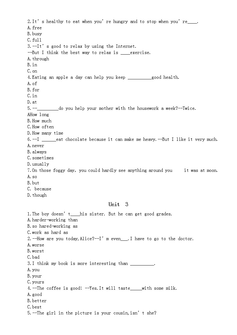 Unit 1-Unit 3易错选择题汇总练习 2022-2023学年人教版八年级英语上册(word版含答案)03