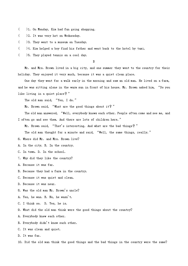 人教版八年级英语上册同步检测unit1 where did you go on vacation试题含答案03