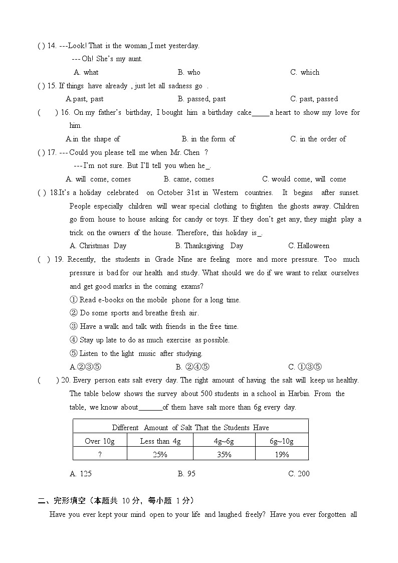 黑龙江省哈尔滨市第四十九中学2021-2022学年九年级暑期学情评价英语试卷（Word版含答案，无听力音频文字材料）第2页