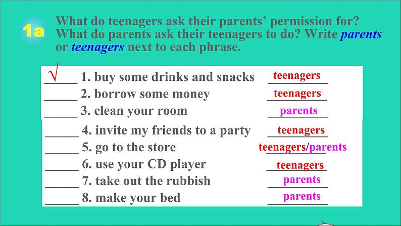 英语人教版八年级下册同步教学课件unit 3 could you please clean your room sectionb（1a-1e）第5页