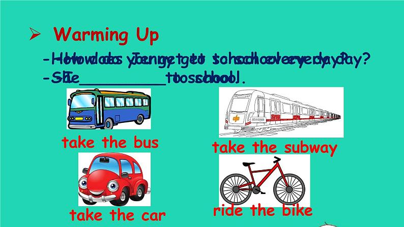 英语人教版七年级下册同步教学课件unit 3 how do you get to school sectiona（grammarfocus-3c）第3页