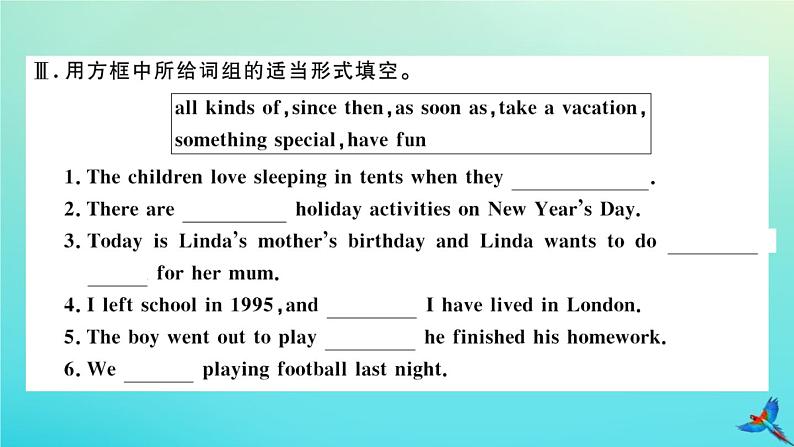 英语外研版九年级上册同步教学课件module2 public holidays unit1 my family always go some where interesting as soon as the holiday begins习题06