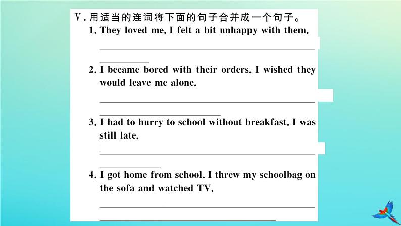 英语外研版九年级上册同步教学课件module4 home alone unit2 i became so bored with their orders that i wished they would leave me alone习题07