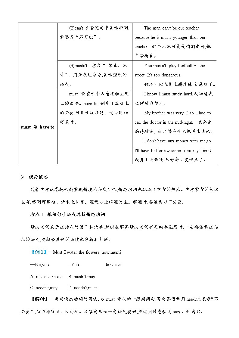 中考英语易错点专项解析—情态动词易错点梳理与练习第2页