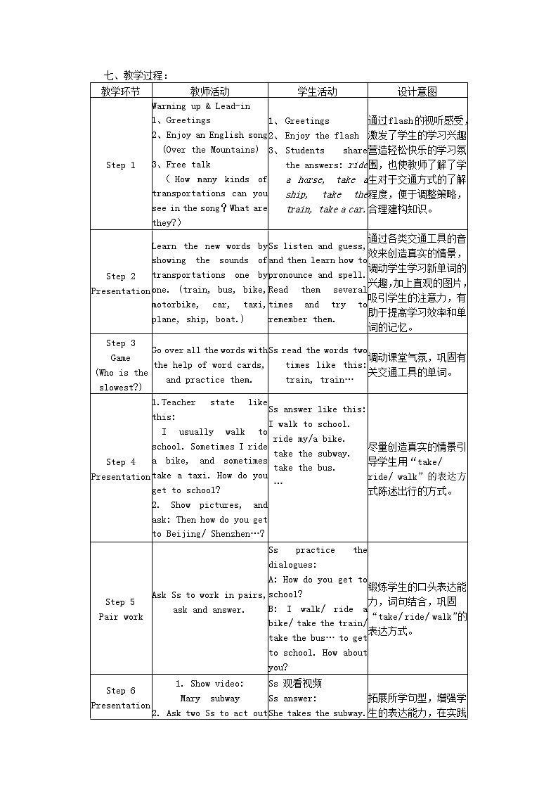 《英语（新目标）》(Go for it！)7B Uint3 How do you get to school Section A 1a—1c教案02