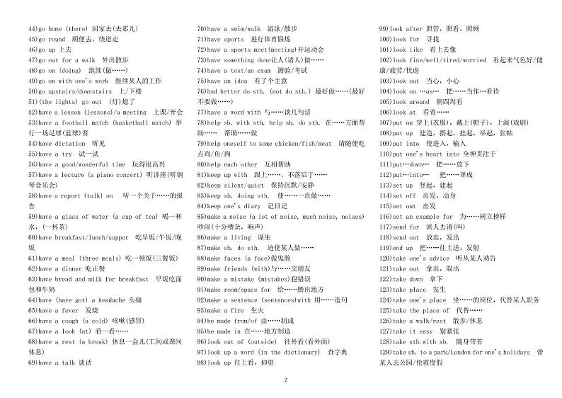 初中英语必背词组500个第2页