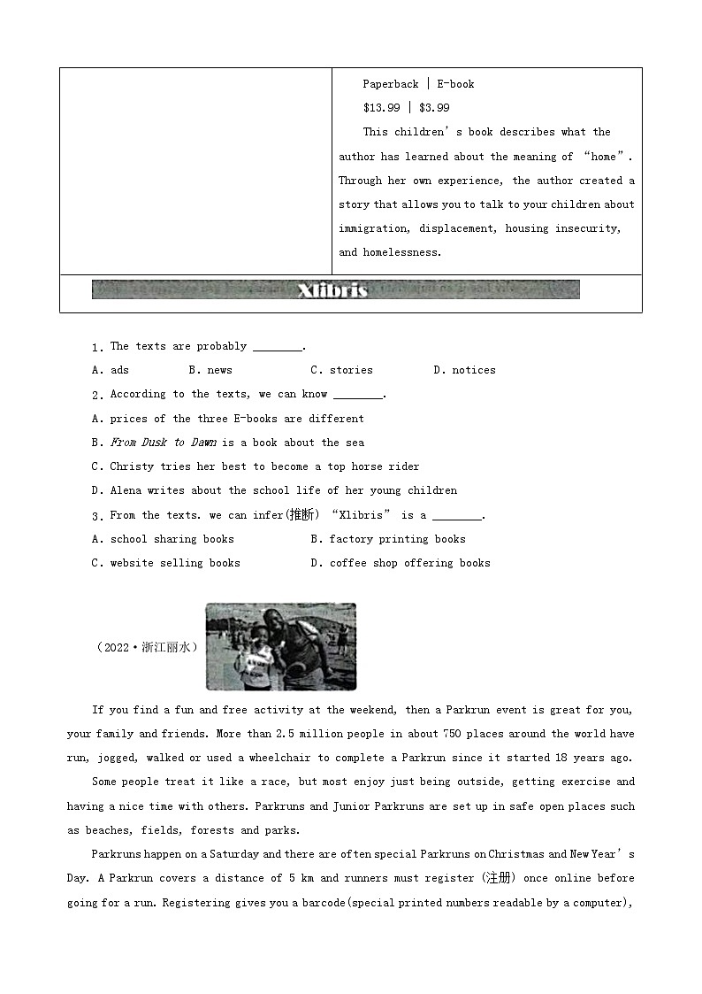 浙江省丽水市三年（2020-2022）中考英语真题分题型分层汇编-02阅读单选&阅读填空02