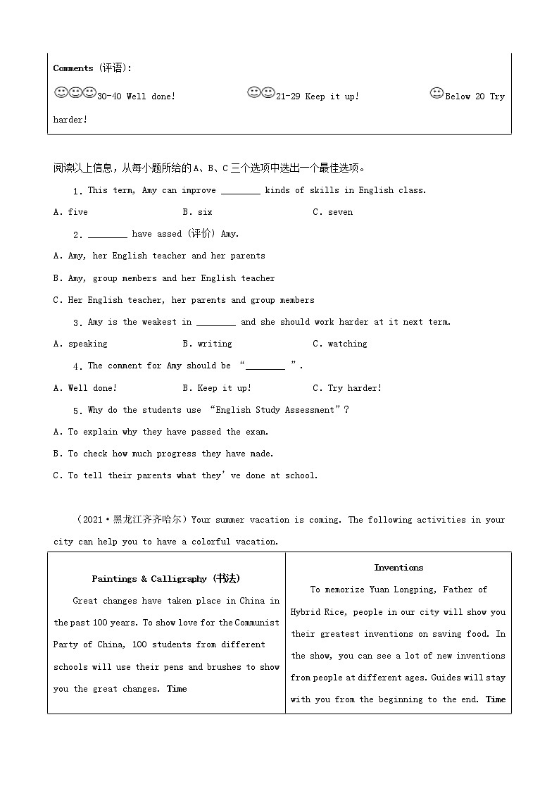 黑龙江齐齐哈尔三年（2020-2022）中考英语真题分题型分层汇编-03阅读单选&阅读判断&阅读匹配&阅读回答问题第2页