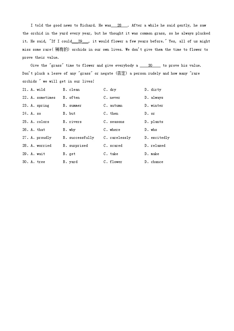 新疆三年（2020-2022）中考英语真题分题型分层汇编-02完形填空03