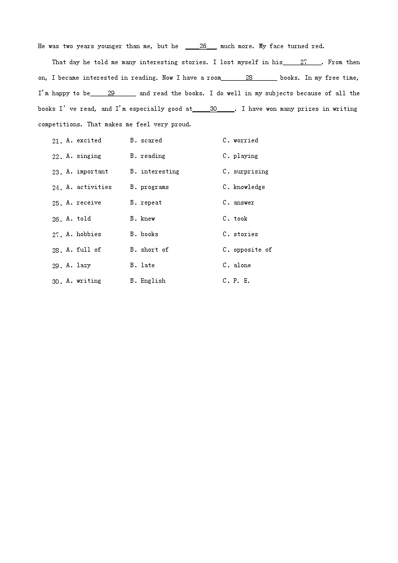 湖南省湘西三年（2020-2022）中考英语真题分题型分层汇编-02完形填空03