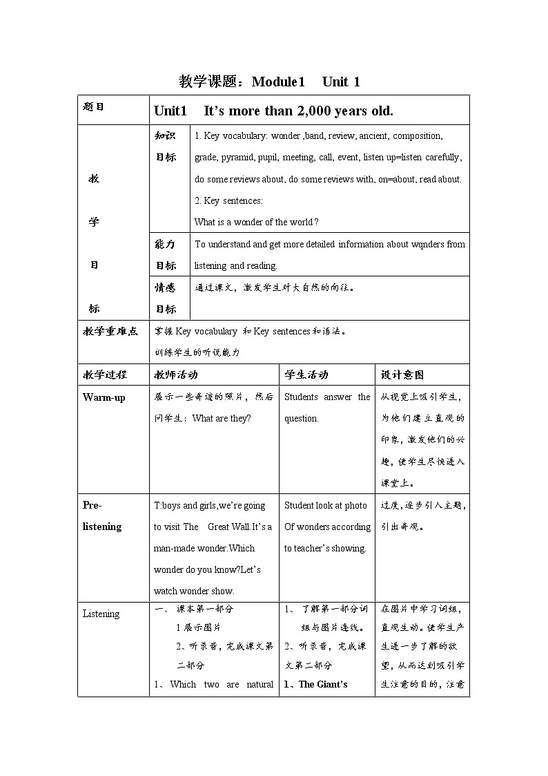 外研版九年级上册教案Module 1 Unit 1 It’s more than 2,000 years old第1页
