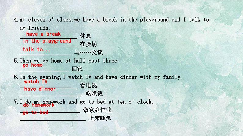 英语外研版七年级上册同步教学课件module 5unit 2 we start work at nine o’clock02