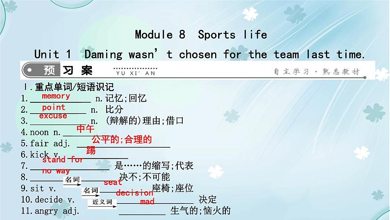 英语外研版九年级上册同步教学课件module8Unit1 Daming wasn’t chosen for the team last time01