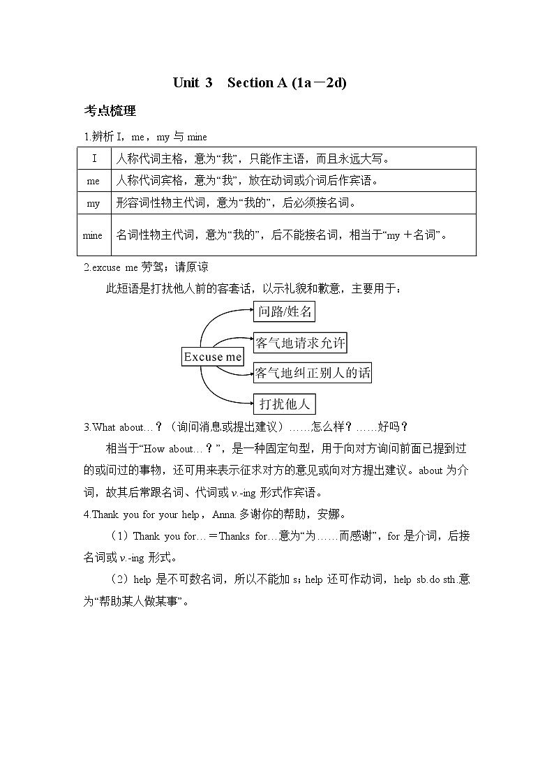 Unit 3  Section A (1a－2d) 同步练习 2022-2023学年人教版英语七年级上册(含答案)01