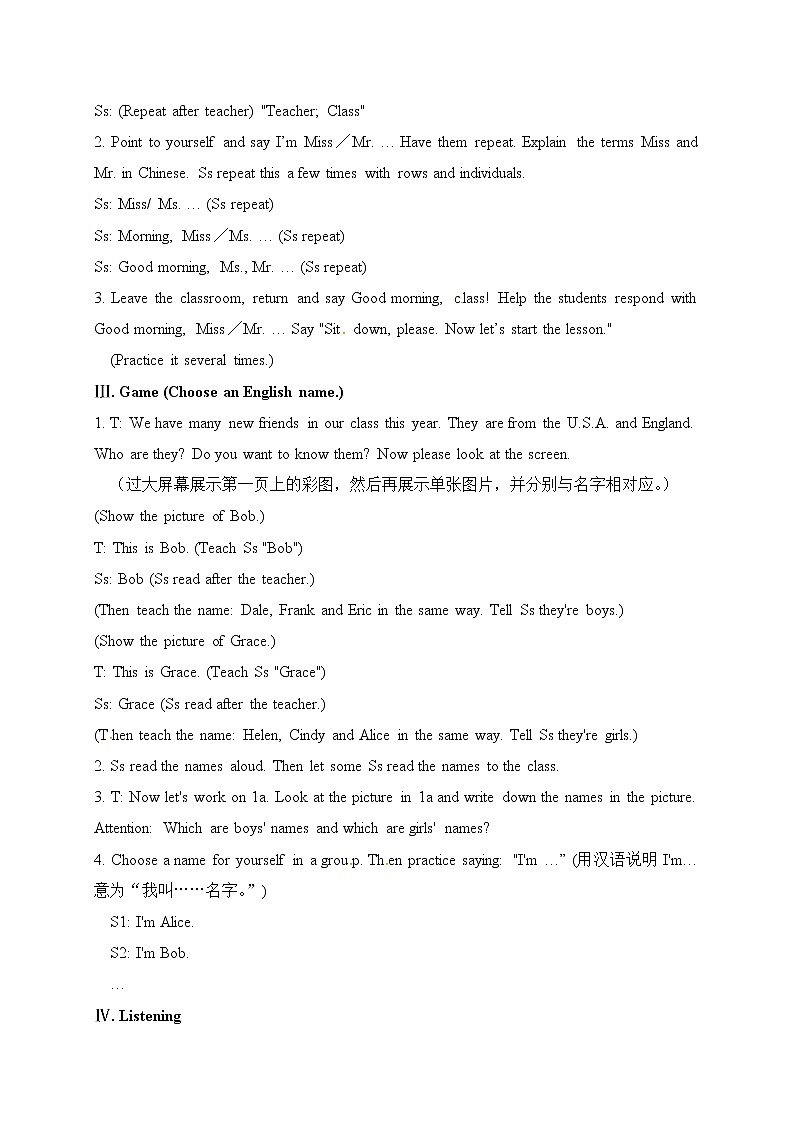 七年级英语上册  Starter Unit 1 period1教案C03