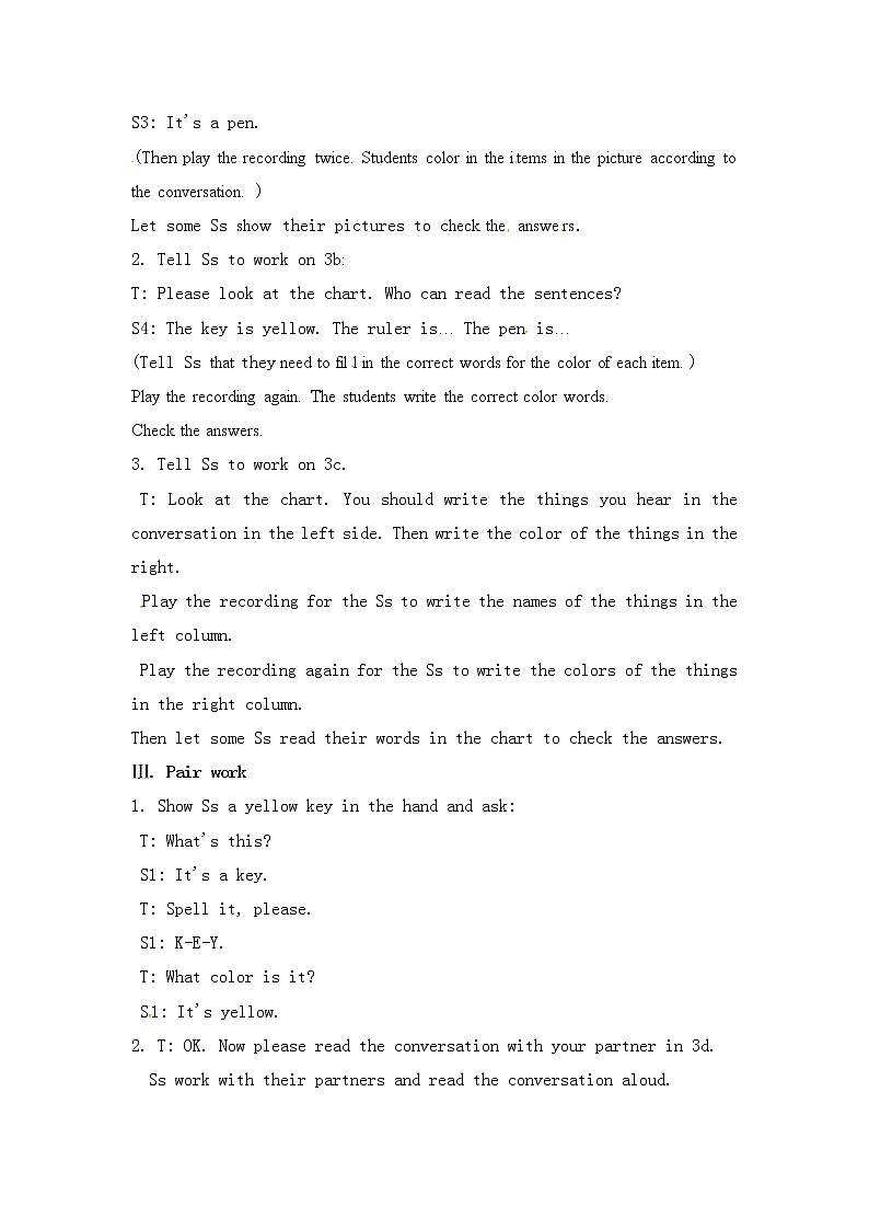 七年级英语上册  Starter Unit 3 period 2教案C第3页