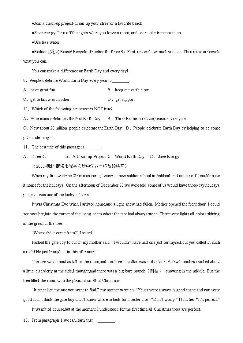 Unit 1 单元话题阅读理解专项练习-2022-2023学年八年级英语上册单元重难点易错题精练（人教版）03