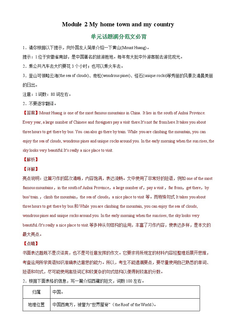 Module 2 单元话题满分范文必背-2022-2023学年八年级英语上册单元重难点易错题精练（外研版）01