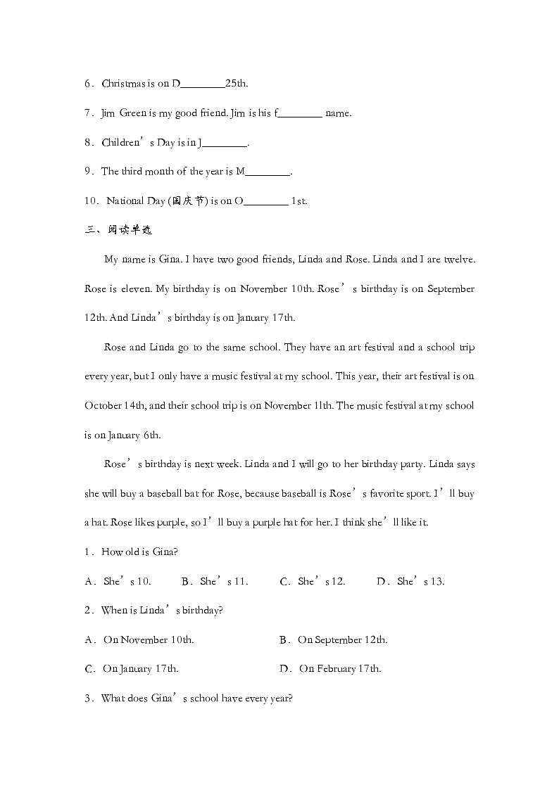 Unit 8 Section A 2a-2e 同步练习 2022-2023学年人教版英语七年级上册(含答案)第2页