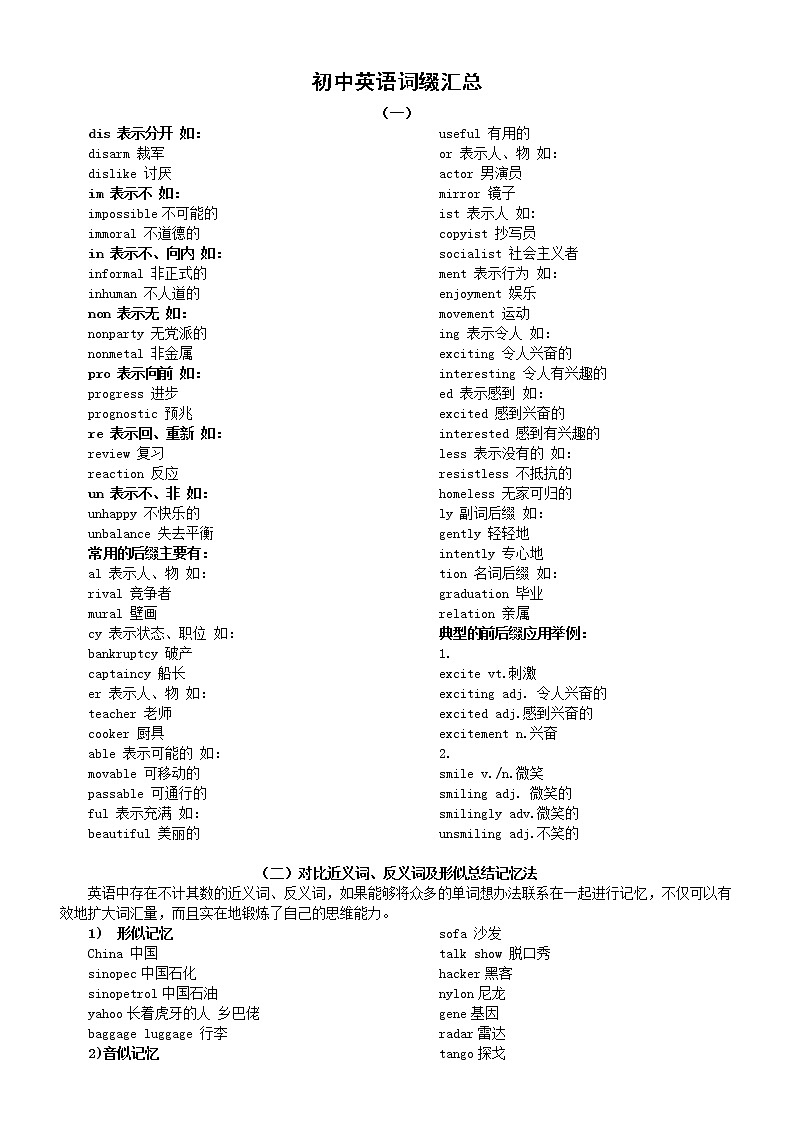 初中英语中考词缀汇总第1页