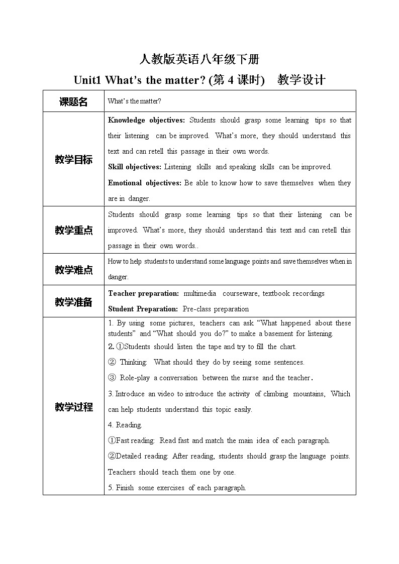 Unit1 What's the matter 第四课时课件+教案+素材01