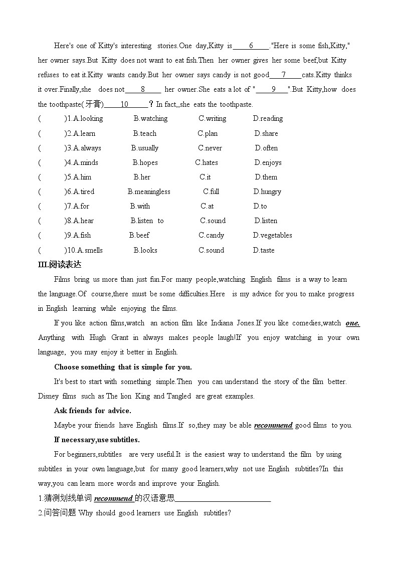 Unit5 SectionA检测题2022-2023学年人教版英语八年级上册(含答案)02