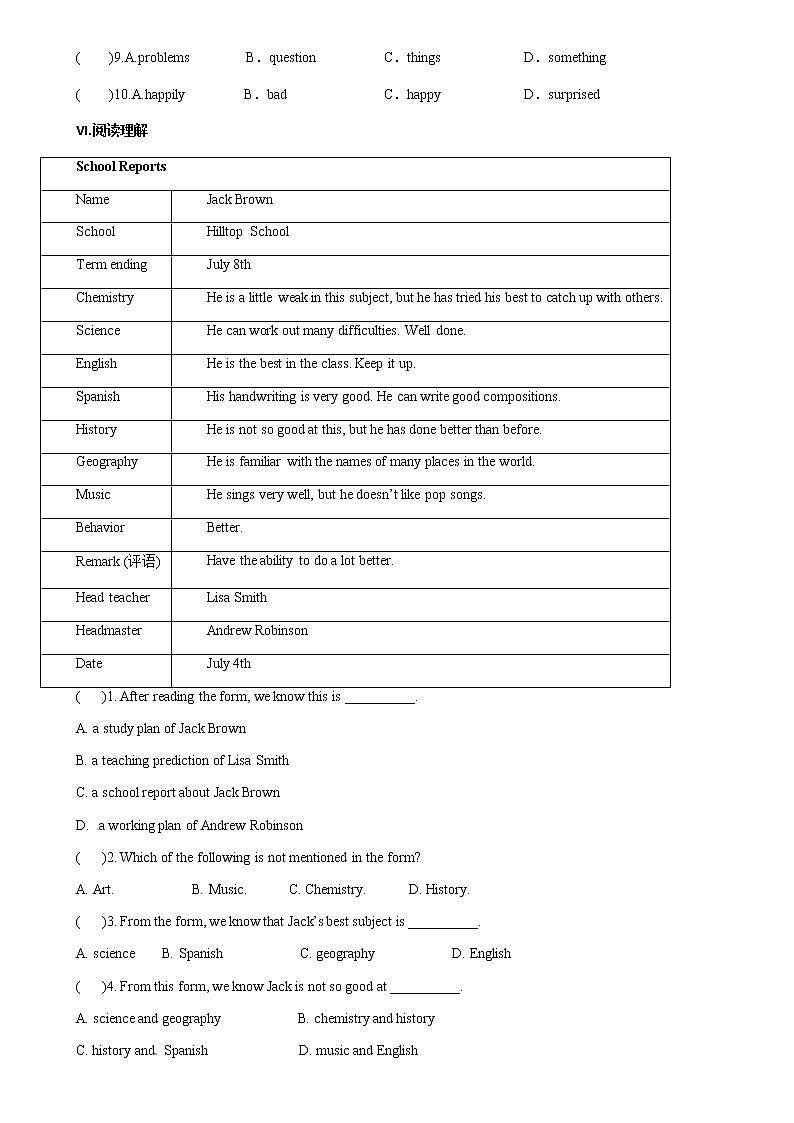 Unit 10 Section A (1a-2d) 测试题 2022-2023学年人教版英语八年级上册(含答案)03
