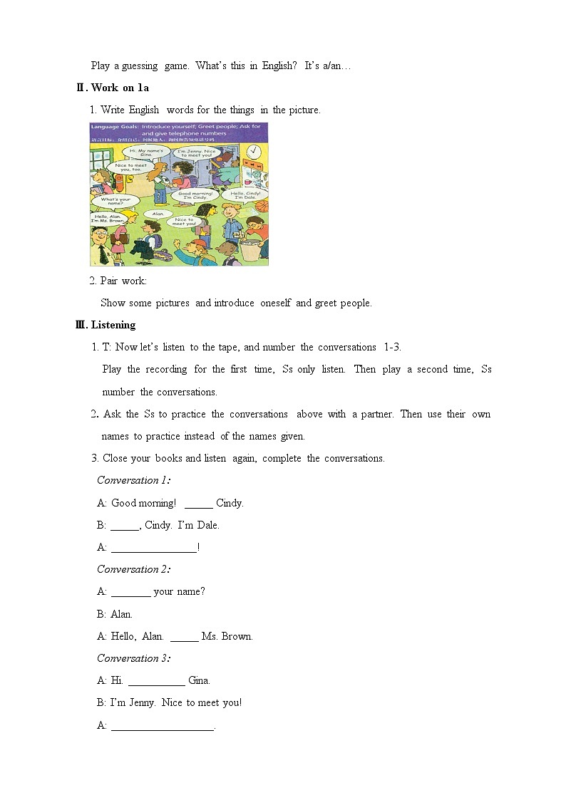 2012年部编版人教版七年级上Unit 1 My name 's Gina.Section A 1a-2d教案第2页