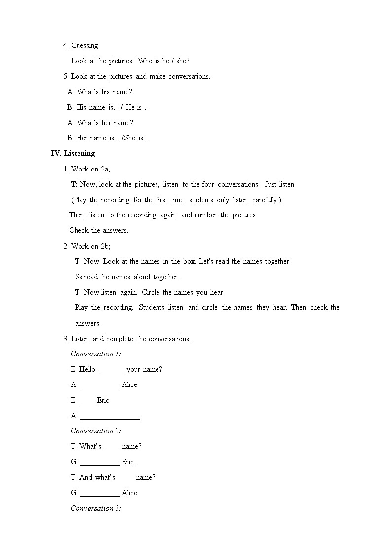 2012年部编版人教版七年级上Unit 1 My name 's Gina.Section A 1a-2d教案第3页