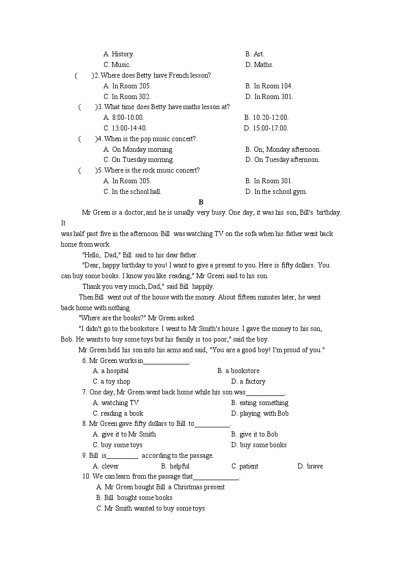 Unit 4  My day 单元测试卷 2022-2023学年牛津译林版七年级英语上册(含答案)第3页