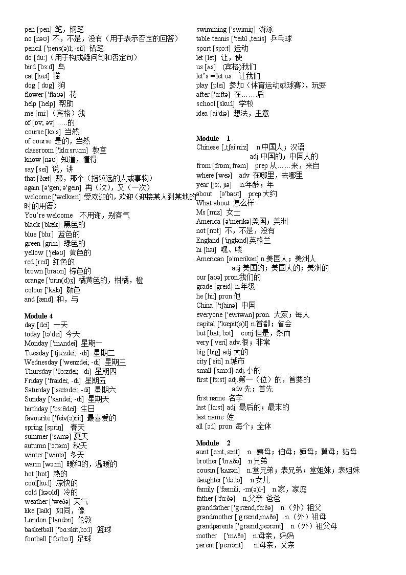 外研英语单词（全册）第2页