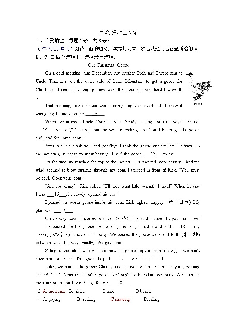 中考完形填空专练01