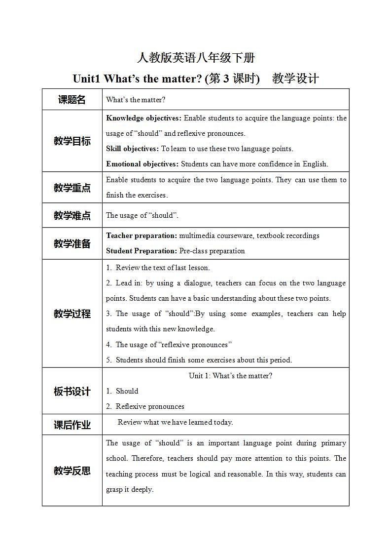 Unit1 What's the matter 第三课时课件+教案+素材01
