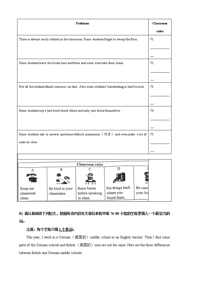【精品】2022-2023学年七年级英语上学期期中专项复习08 任务型阅读（含答案解析） 练习03