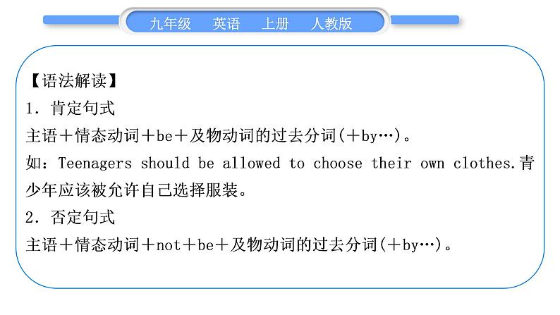 人教版九年级英语上Unit 7　Teenagers should be allowed to choose their own clothes单元语法精讲与精练习题课件04