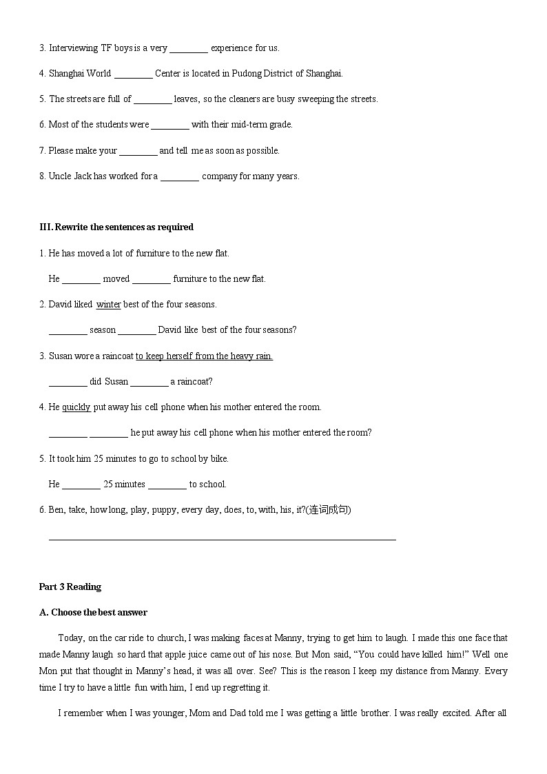 Unit 6 单元测试 2020-2021学年牛津上海版七年级英语上册(含答案)03