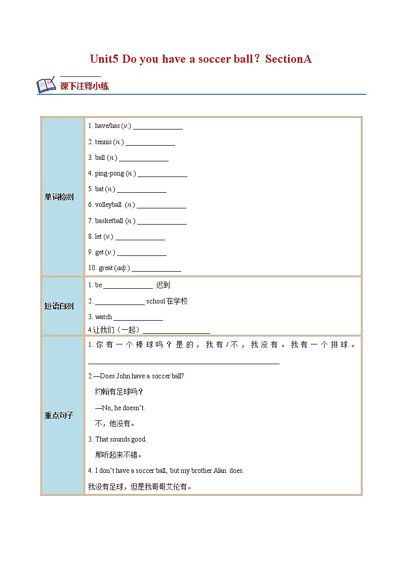 【培优分级练】人教版英语七年级上册 Unit 5 Section A 同步分级练（解析版）第1页