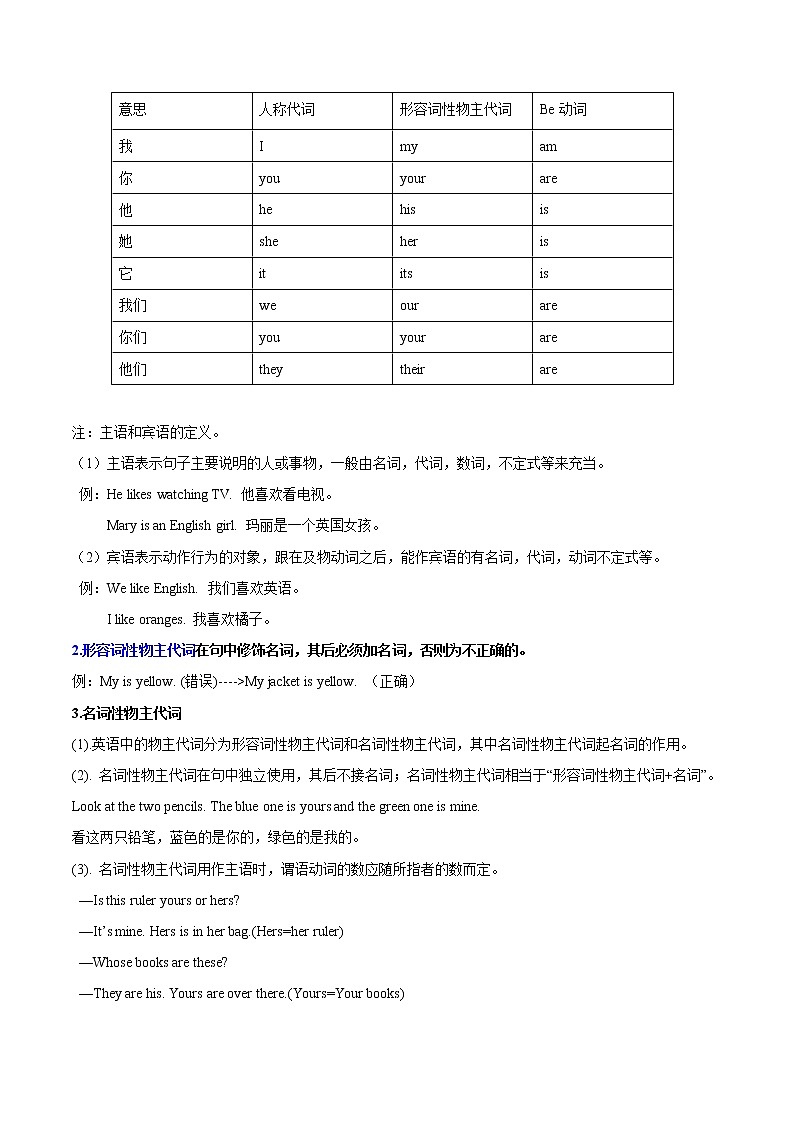 专题04 重点语法归纳及专练-2022-2023学年七年级英语上学期期中考点大串讲（人教版）（原卷版）第3页
