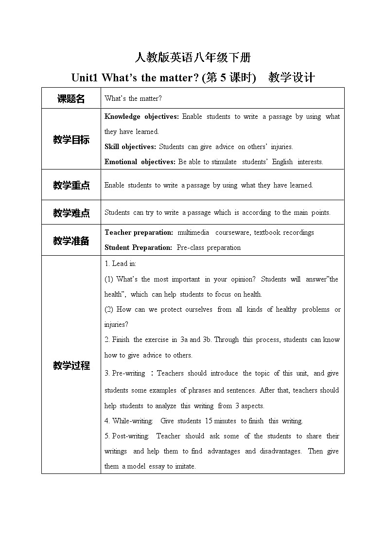 Unit1 What's the matter 第五课时课件+教案+素材01