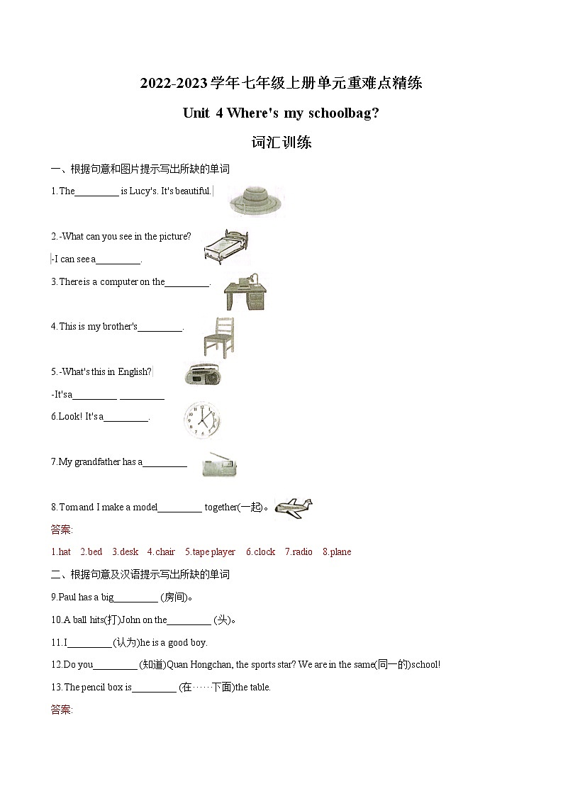 Unit 4  2022-2023学年七年级上册单元重难点精练 (词汇+语法+单元检测卷)第1页