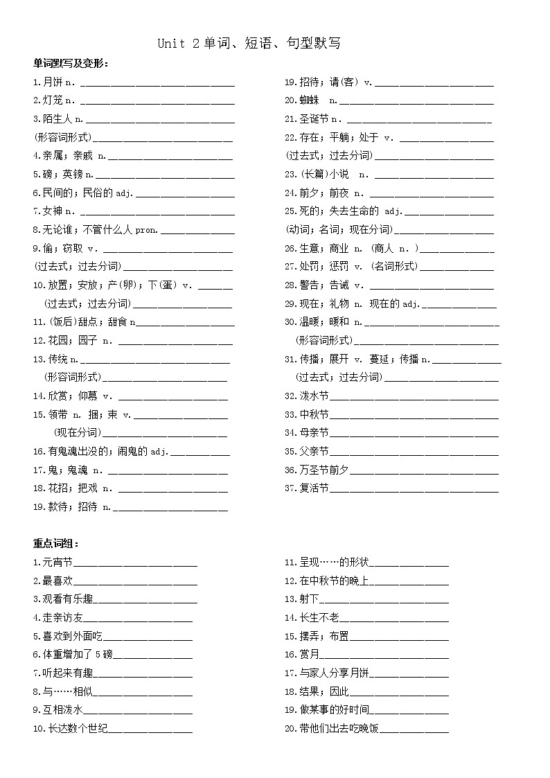人教版九年级全册重点单词词组句型默写模板 unit2第1页