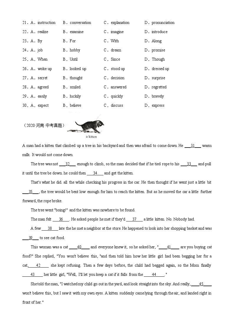 专题01 完形填空-5年（2018-2022）中考1年模拟英语真题分项汇编（河南专用）（原卷版）第3页