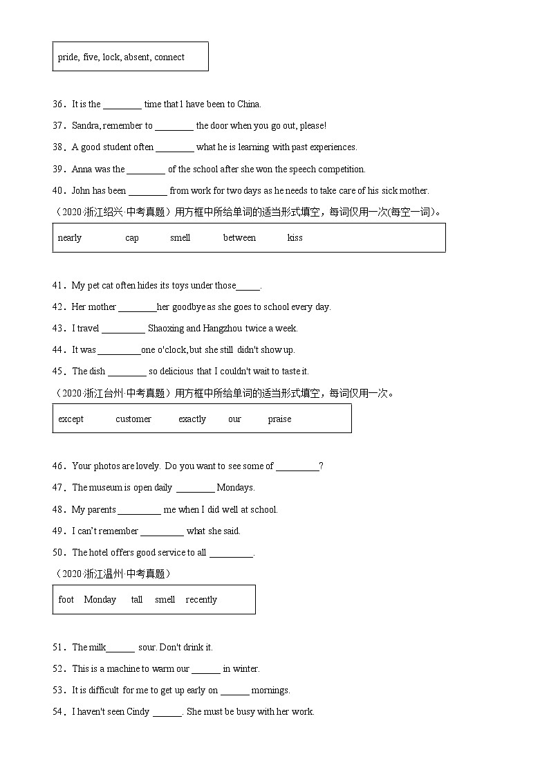 2018-2022年浙江中考英语5年真题1年模拟汇编 专题04 选词填空（学生卷+教师卷）03