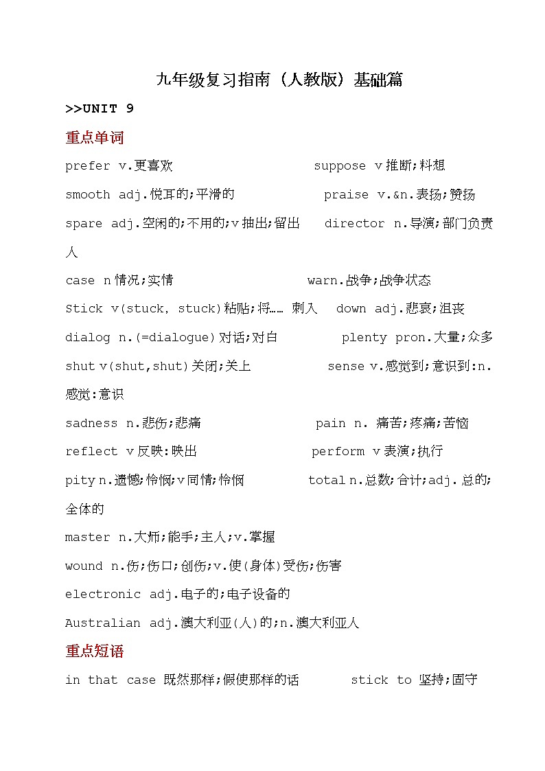 九年级复习指南（人教版）基础篇Unit 9单元重点知识01