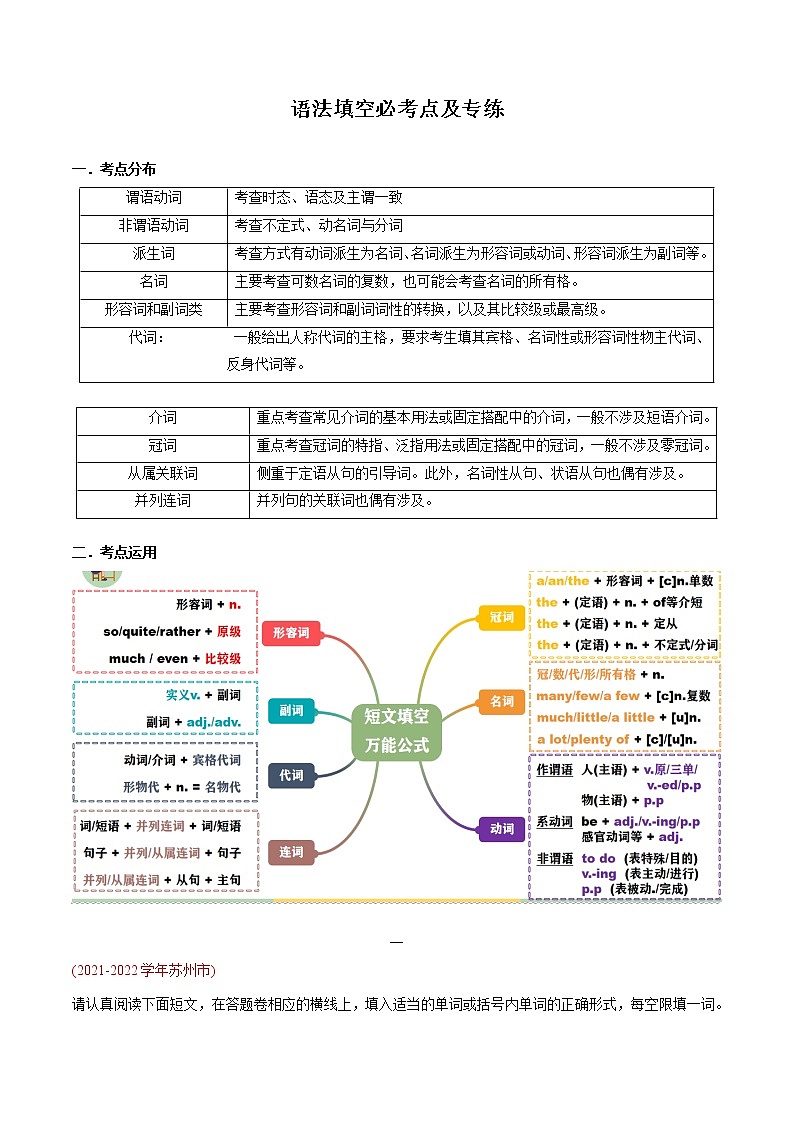 2022-2023学年九年级上学期英语期末必考点专练3 语法填空第1页